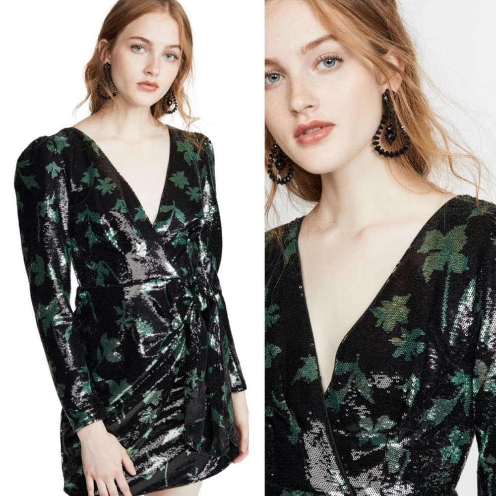 Self Portrait Leaf Sequin Mini Dress Black Size US Size 6